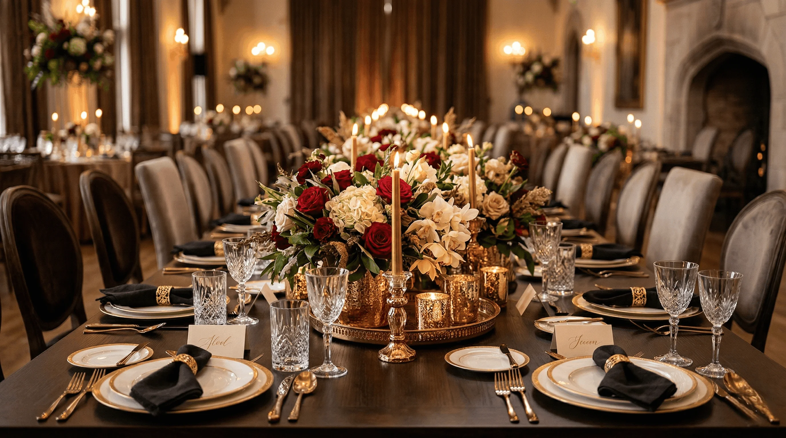 Decorated dinner table at a Pakistani wedding celebration